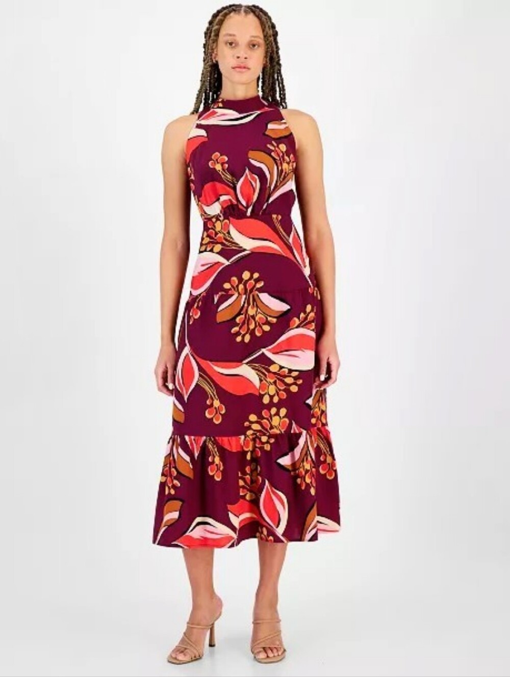 Sam Edelman Hoyal Floral High-Neck Tiered A-Line Midi Dress –sz 6 NWT Wine Multi